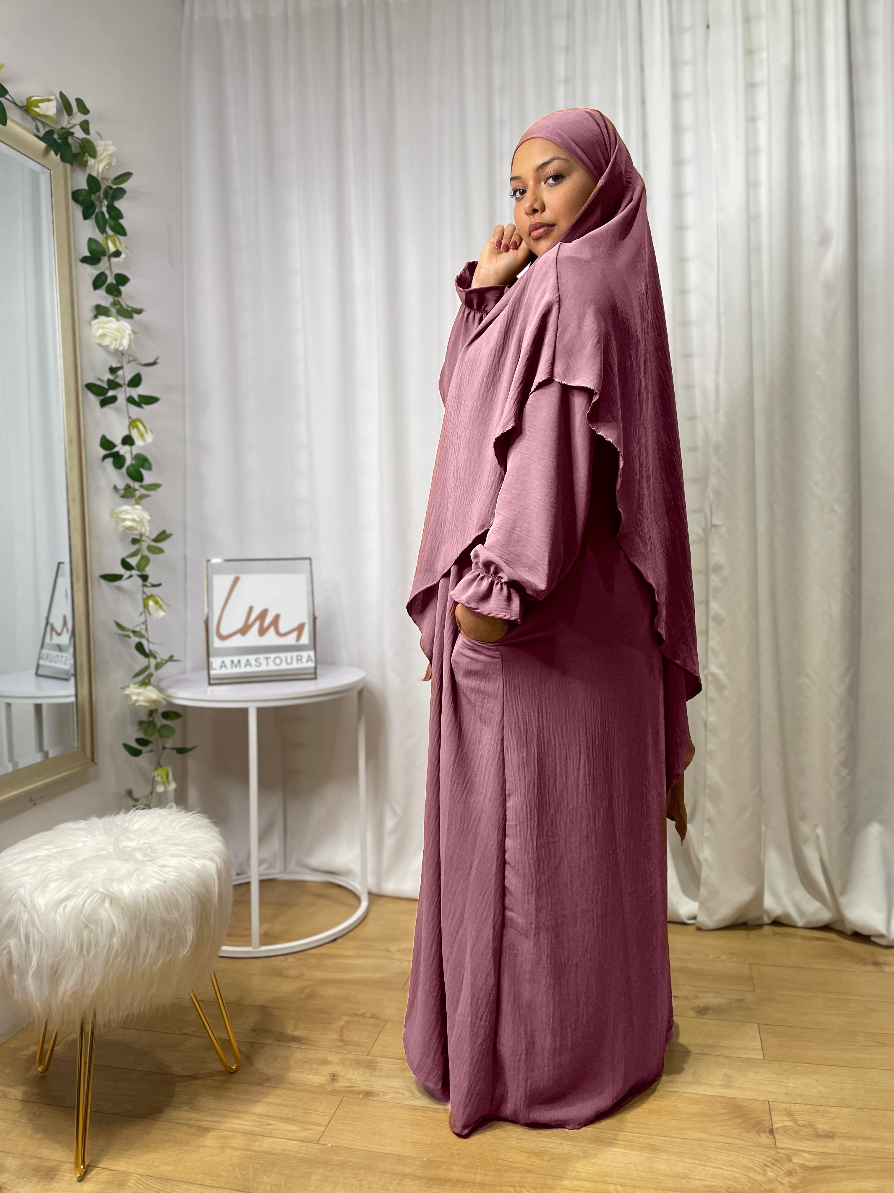 Abaya Khimar Ikhlass set - Old pink