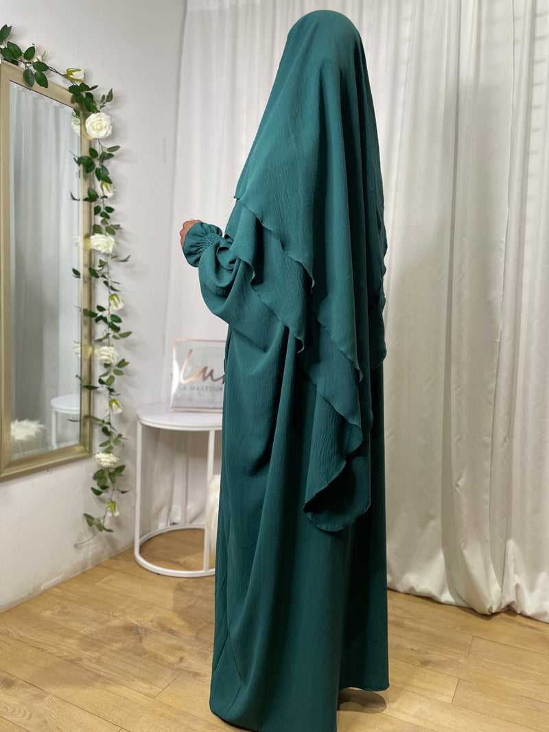 Ensemble Abaya Khimar Roqaya - vert bouteille