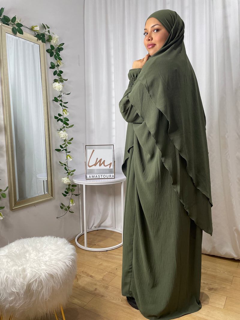 Ensemble Abaya Khimar Roqaya - vert kaki