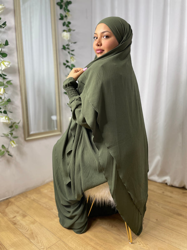 Ensemble Abaya Khimar Roqaya - vert kaki